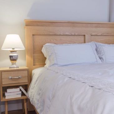 Solid Oak Bed with Side  Table