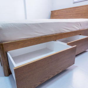 Stained Ash Wood Queen Size Bed - Drawers with Blum Runners