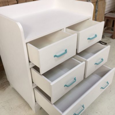 Aqua Changing Table - Open Drawers